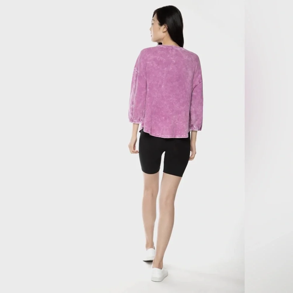 NWT BLACK TAPE WASHED WAFFLE-KNIT TOP RASPBERRY WHITE - Picture 4 of 4